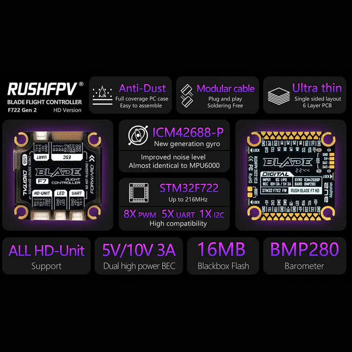 Стек RushFPV Blade F722 + 50A Sport BLHeli_32 Digital 30x30
